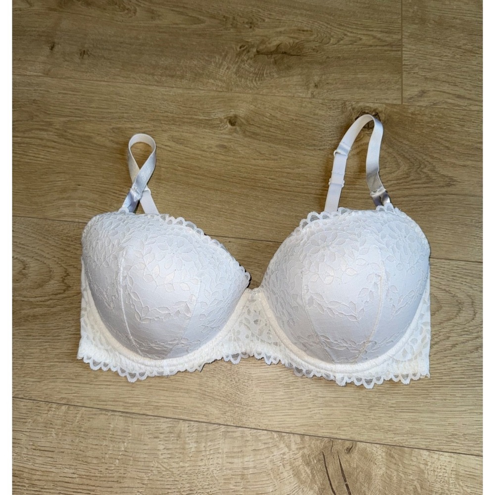 EUC Victoria Secret PINK white balconette push up lace bra size 36DD